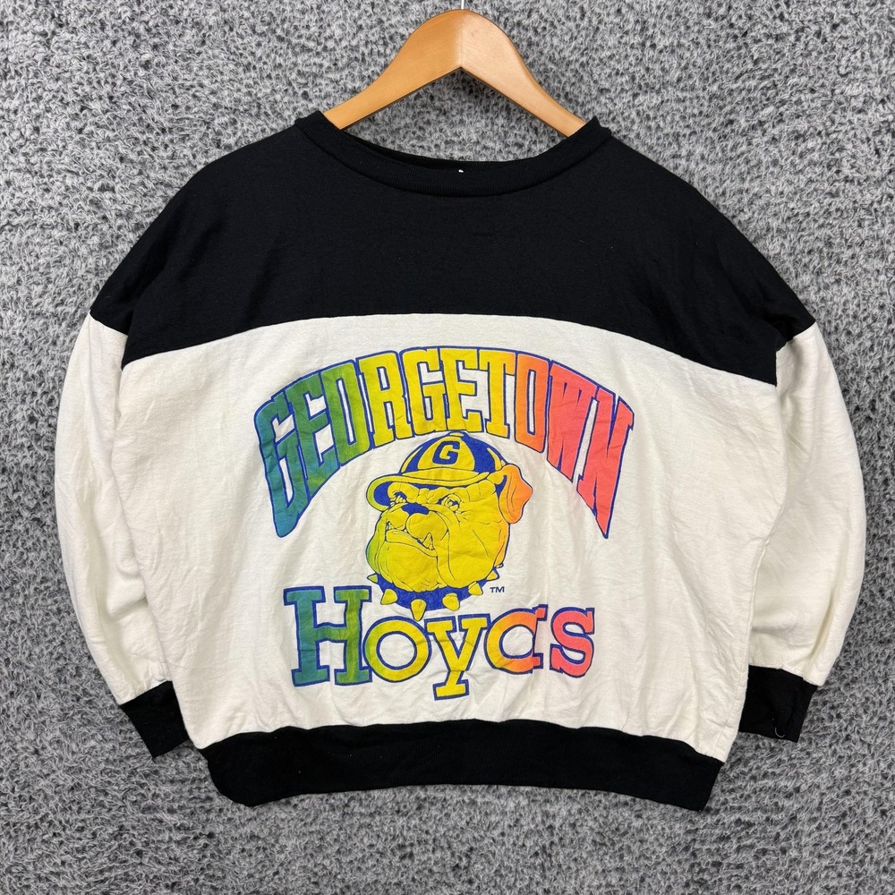 Vintage 80s Georgetown Hoyas Sweatshirt Womens XL Colorblock Rainbow Puff Print